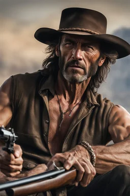 Full Color - Extremely muscular The Outlaw Jose Wales, in the style of 18-year-old Clint Eastwood, Boris Vallejo, Frank Frazetta, Grasshopper, 4k, 8k, 16k, 32k. 100k UHD, ultra hyper resolution, extremely detailed, hyper-realistic, photorealistic, Realism Engine, EpicPhotoGasm, Realistic Vision V51, Realistic Stock Photo, ProtoVision, Realism Engine, RealVis XL, Zavy Chroma XL, RealVisXL v4, Realistic Vision V5.1, AbsoluteReality v1.8.1, 100k Super UHD professional quality photograph,