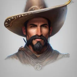 portrait,"Insanely detailed photograph of a male western mustachioed crossbowman", detailed charro and Sombrero, digital painting, artstation, concept art, sharp focus, illustration, art by artgerm and greg rutkowski and alphonse mucha, 8 k,fantasy, unreal engine