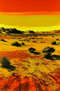 A golden dry desert painted by Andy Warhol