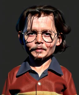 Johnny Depp toddler, full body, shoe, car, dramatic lighting, hyper realistic