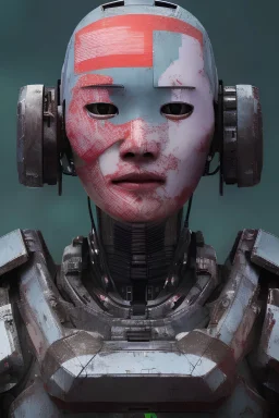 japan head portrait, warrior armor , village, meditation, woods, galaxy sky, 8k quality , portrait,beautiful robotic ,ghost in the shell , post-apocalyptic in a cyberpunk city, realistic, intriacte detail, sci-fi fantasy style, volumetric lighting,24mm , particales,highly detailed,cinematic, deep purple , green eyes .