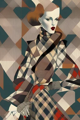Woman dressed in plaid prints style of erte