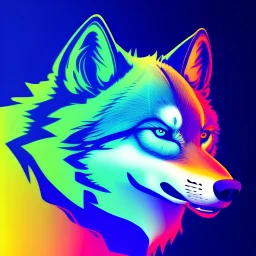 Colorful wolf vector, neon colors, full body, vibrant, 2d, 3/4 angle
