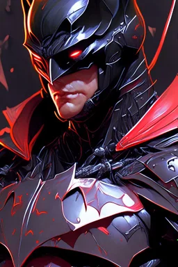 a close up of a person wearing a batman costume, batman mecha, black and reddish color armor, masayoshi suto and artgerm, heise-lian yan fang, by Ross Tran, cyberpunk batman, artgerm and ben lo and mucha, ross tran and bayard wu, ornate gothic armor, by Ye Xin