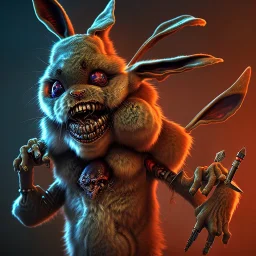 Bug bunny personnage cartoon style zombie iron maiden joue guitare,yeux rouges injecté sang 4k détail ultra Fibonacci