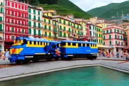 Lego close up Train in lego riomaggiore italy sea town lego