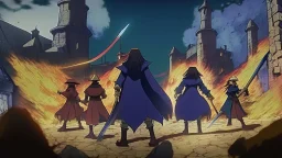 Adventurer party standing before a castle