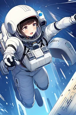 Front view of an astronaut running away franticly