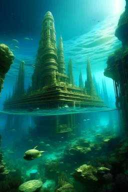 pemandangan atlantis di dalam air dengan peradaban super maju nya