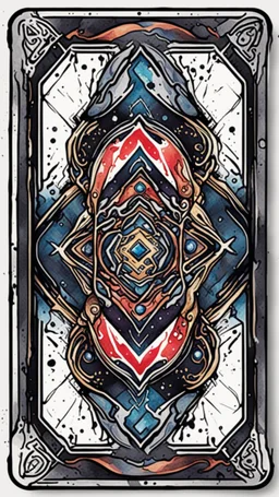 create a full color, ink wash and watercolor, ornate, abstract expressionist style bordered symmetric playing card template