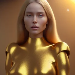 beautiful cosmic golden woman, long hair, nice smiling, magic glamour make up, delicate colors, beautiful glamour galactic golden dress, ultra sharp focus, 8k, unreal engine 5, extremely sharp detail, light effect, soft light atmosphere of a spaceship, smooth, full of details, face in front, complete vision of body