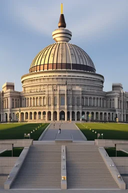 Huge parliament building with classical and modern architechture mixed