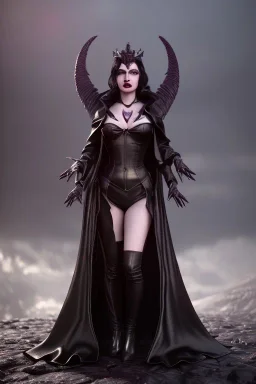 Morrigan Hel as evil queen in black leather gown, cleavage, angry, unreal 5, octane render,cinema4d, dynamic lighting, dramatic lighting, 4k, redshift render, highly detailed, hyper realistic