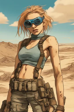 [bokeh] Tank Girl peers out across the blasted desert landscape, her aviator shades shielding her eyes from the blinding glare of sun on sand. The weirder the better, as strange vistas stretch all around under the bleached blue sky. It gets worse every year. They always want something new. Bigger monsters. Odder outsiders eking out survival in the wastes. You dig deeper into my dreams. You feel it, you know... whatever I draw... You know you can stop it... You won't stop it. You live through you