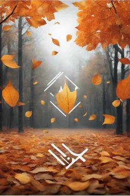 squared landscape with leaf fall, flying leaves, logo
