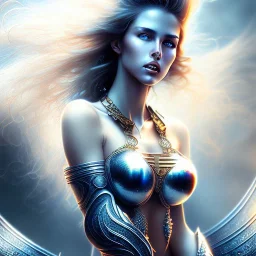 Epic full body picture portrait of busty atletic young beautiful Superwoman Luis Royo styles