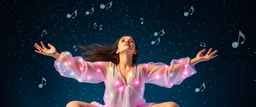 eskimo yoga mind bending bubble gum as a young woman floating transparent music notes in the weirder universe
