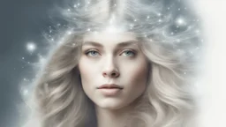 white background, Magical secret on the top of a woman's head, in her hair, double exposure, high resolution, fine rendering, high detail, 3D, on her head, fantasy,