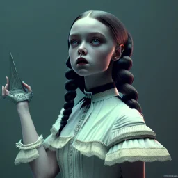 Full body, 3d render,Jenna Ortega, Wednesday addams 1800's women style, 1800's hair style, 1800's women clothes style, hyper realistic, octane render, unreal engine 5, 8k, palace background, uhd