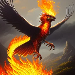 a phoenix whose one wing is made of water and one wing made of fire, phoenix bird, realistic, intricately detailed