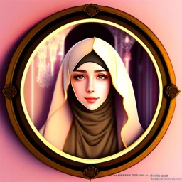 3d anime Only the face Muslim Pretty impressive women inside a circular frame,Portrait image,professional look