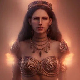 analog style, Celtic goddes, portrait, simmetric eyes, fire ambient,queen, wearing amazon outfit, realistic photo