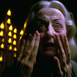 Spooky, ultra realistic distress, giant ear, silver organic palen ail dynamic woman, anguish, excited and lively scene, sk77, hypermaximalist figures, stb, Creepy the Ring Alfred Hitchcock, Sam Raimi, insanely detailed, sinister, Dario Argento, ornate