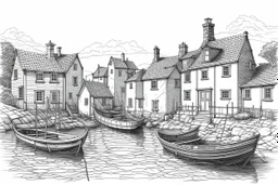 English fishing village hb pencil line art minimalist