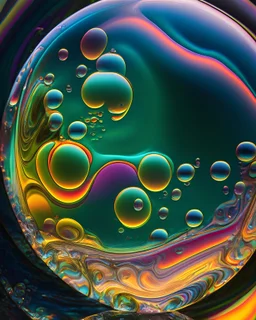 The swirling, vibrant colors and patterns of a soap bubble, with a detailed view of the thin film and the light reflecting off its surface.