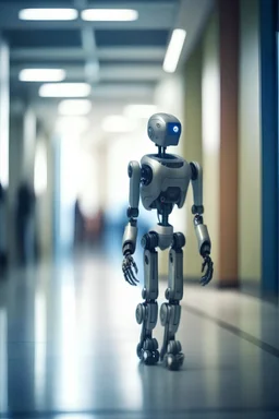 aging robot looking old, walking down hospital corridor with a walker, zeiss prime lens, bokeh like f/0.8, tilt-shift lens 8k, high detail, smooth render, down-light, unreal engine, prize winning