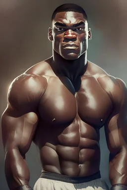 A big, muscular man with dark skin and a boxer in his twenties
