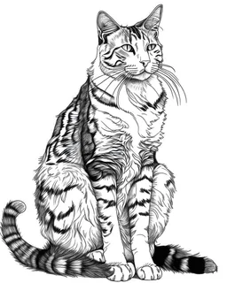 real massive Cat, coloring image , full body (((((white background))))), only use an outline., real style, line art, white color, clean line art, white background, Sketch style