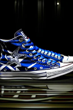 A converse sneaker, covered in Dallas cowboys theme