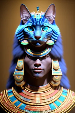 kente scene, Blue Egyptian Cat, jewelry, realistic, thread, embroidery, octane render, high detail