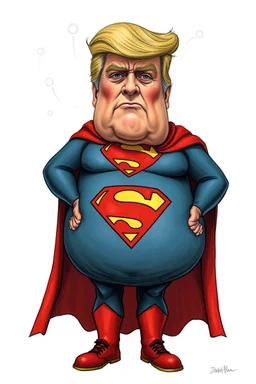 a thoroughly confused, frail, elderly and obese donald trump standing dressed as superman