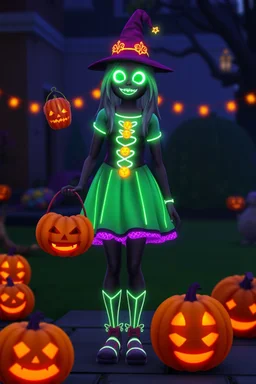 Glow in the dark Halloween trick or treater girl in The Sims 4