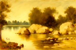 day, lake, rocks, begginer's landscape, willem maris impressionism paintings