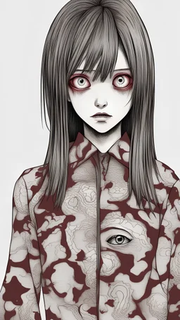 Manga girl Monster Junji Ito style darkred tones,