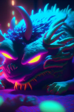 Sleep creature,photo quality, unreal engine render, highest quality, vivid neon colors, volumetric lighting,