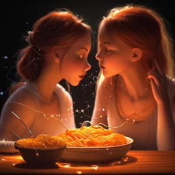 the lady and the tramp eating spaghetti, cinematic, epic glowing galaxy background, deep depth of field, 3D, constellation map, 16k resolution photorealistic, bokeh, a masterpiece by Alberto Seveso, breathtaking intricate details, realistic and lifelike cgi diorama, dramatic natural lighting, reflective catchlights, high quality CGI VFX fine art