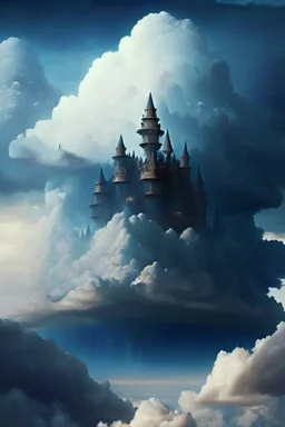 Enormous castle in the sky, ominously looming above. The clouds are apart of its structure