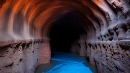 a magical mine where ores and minerals are passed down through aqueducts to the side