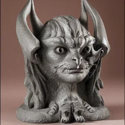 A magical gothic cat gargoyle with goat horns and wings the size of a cat Nick Harris style