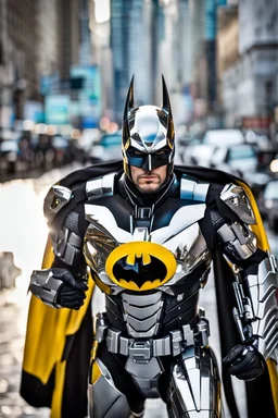 Excited Photography A picture cyber mechines Batman,with surface coated chrome polished details, city background