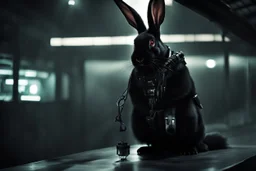 Cyberpunk black rabbit. Photograph.