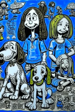 blue print of Snoop Dog and Woodstock, owner Charlie Brown, his sister Sally, best friends Linus & Lucy van Pelt, tomboy Peppermint Patty, her friend Marcie