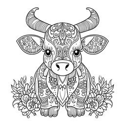 mandala baby cow, happy, cute animals, full view, realistic, coloring page, only draw lines, coloring book, clean line art, –no sketch, color, –ar 3:4, white background, minimalistic black lines, minimal black color, low level black colors, coloring page, avoid thick black colors, thin black line art, avoid colors, perfect shape, perfect clear lines,