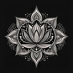 I am in need of a modern, minimalistic logo for my yoga studio. A simplified design that possibly incorporates both a lotus flower and a Mandala pattern would be ideal. I would like to see ideas with both no pattern and or pattern added. The preferred colors are black, white, and grey. It should be striking and easily identifiable even when used in monochrome or small sizes.