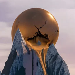 the broken sun melts down the mountain