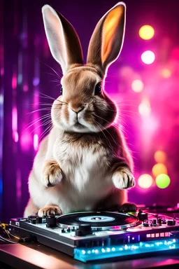 Photography Rabbit as dj player smusical self expression play dj in disco club